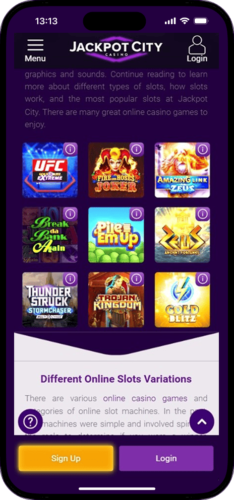 Slots and casino games at Jackpot City
